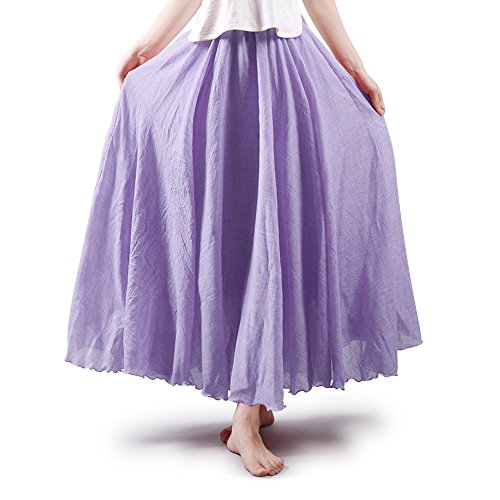 Aeslech Maxirock Damen Lang Mädchen Elastische Taillen Länge der Knöchel Sommerröcke Gothic Festival Outfit Violett 85cm - S von Aeslech