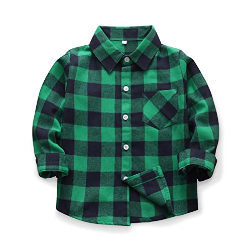 Aeslech Men & Little Big Boys Button Down Plaid Flannel Shirt Father Son Matching Shirt, E013 Green Navy, 9-10 Jahre von Aeslech