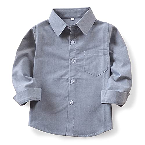 Aeslech Schuluniform für kleine große Jungen, Oxford-Hemd, langärmelig, Button-Down-Tops, grau, 5-6 Jahre von Aeslech