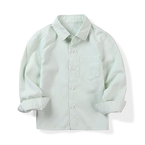 Aeslech Schuluniform für kleine große Jungen, Oxford-Hemd, langärmelig, Button-Down-Tops, grün gestreift, 3 Jahre von Aeslech