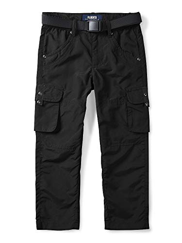 Aeslech Unisex Kinder Outdoorhose Wanderhose, Quick Dry Cargohose für Jungen, Trekkinghose Camping Angeln mit Gurt 6 Schwarz 140-7-8 Jahre von Aeslech