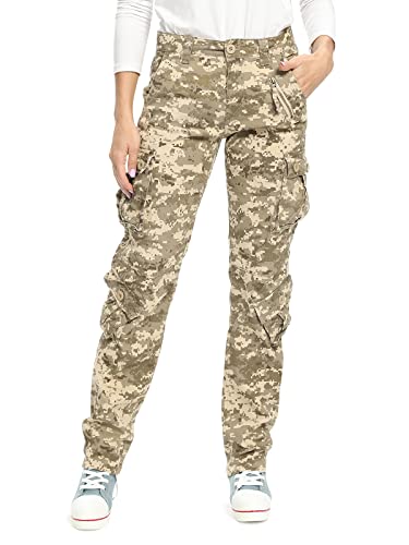 Damen Cargohouse Cargo Baggy Y2K Hose Casual Arbeitshose Outdoor Armee Camo Combat mit Taschen Desert Camo US 8 - DE 38 von Aeslech