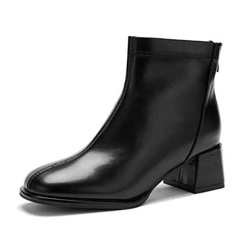 Herbst-Stiefeletten für Damen, klobiger Block, mittelhoher Absatz, Stiefel mit Reißverschluss hinten, modische kurze Stiefel, Ya Black, 41 EU von Aeslech