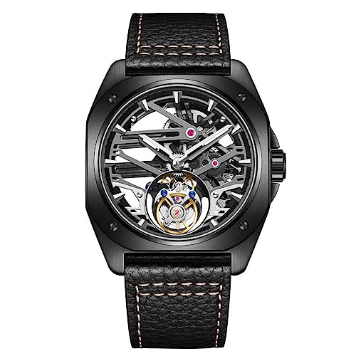 Aesop Mechanische Tourbillon Herrenuhr Skelett Handaufzug Herren Armbanduhren Leuchtender Saphir Wasserdicht Luxuskleid Businessuhr für Herren 7067(Schwarz-Schwarz) von Aesop