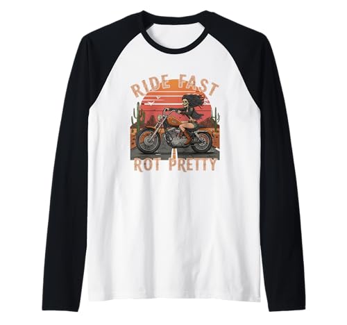 Ride Fast Rot Pretty Skelett Biker Girl Western Raglan Ride Fast Rot Pretty Skelett Biker Girl Western Raglan von Aesthetic Desert Cowgirl Skeleton Motorcycle Rider