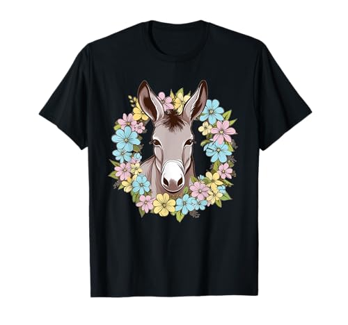 Süßer Esel mit Blumen I Kids Esel T-Shirt von Aesthetic Donkey Art I Cartoon Donkey
