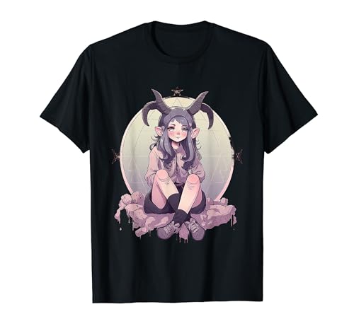 Kawaii Weibliche Gothic Mädchen Baphomet T-Shirt von Aesthetic Kawaii Baphomet Gifts