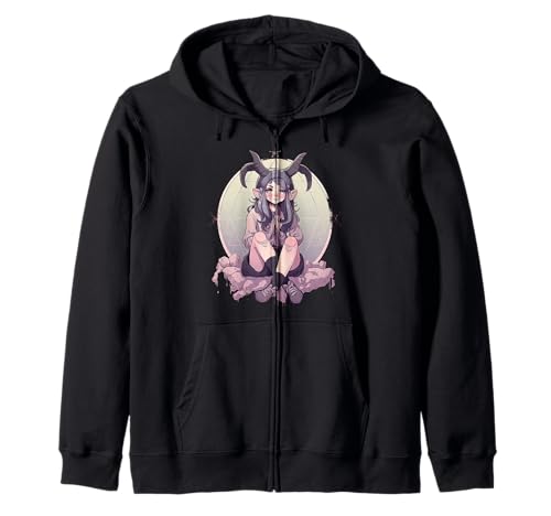 Kawaii Weibliches Gothic-Mädchen Baphomet Kapuzenjacke von Aesthetic Kawaii Baphomet Gifts