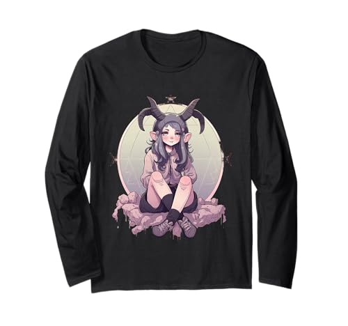 Kawaii Weibliches Gothic-Mädchen Baphomet Langarmshirt von Aesthetic Kawaii Baphomet Gifts