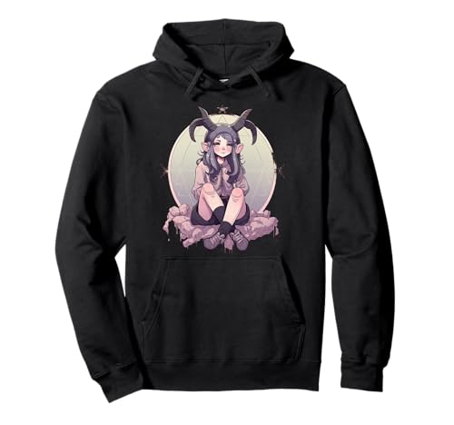 Kawaii Weibliches Gothic-Mädchen Baphomet Pullover Hoodie von Aesthetic Kawaii Baphomet Gifts