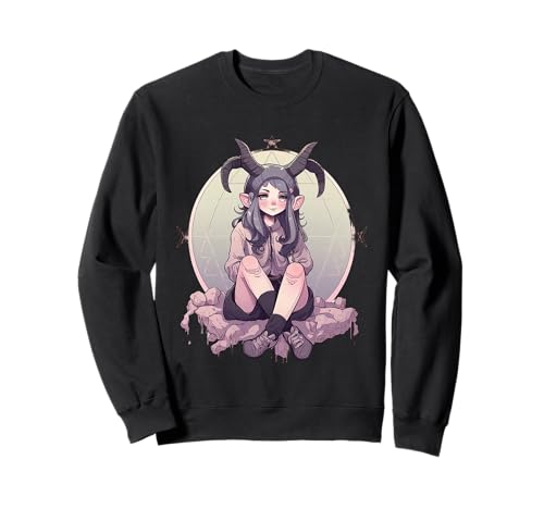 Kawaii Weibliches Gothic-Mädchen Baphomet Sweatshirt von Aesthetic Kawaii Baphomet Gifts