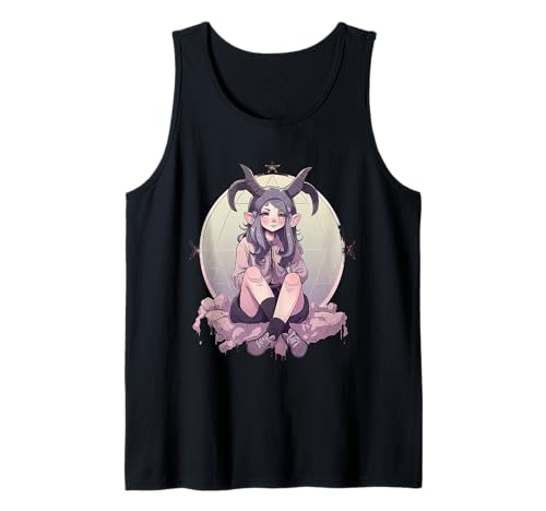 Kawaii Weibliches Gothic-Mädchen Baphomet Tank Top von Aesthetic Kawaii Baphomet Gifts