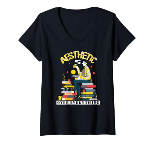 Damen Aesthetic Over Everything T-Shirt mit V-Ausschnitt Damen Aesthetic Over Everything T-Shirt mit V-Ausschnitt von Aesthetic Means Libra Zodiac Horoscop Balanced