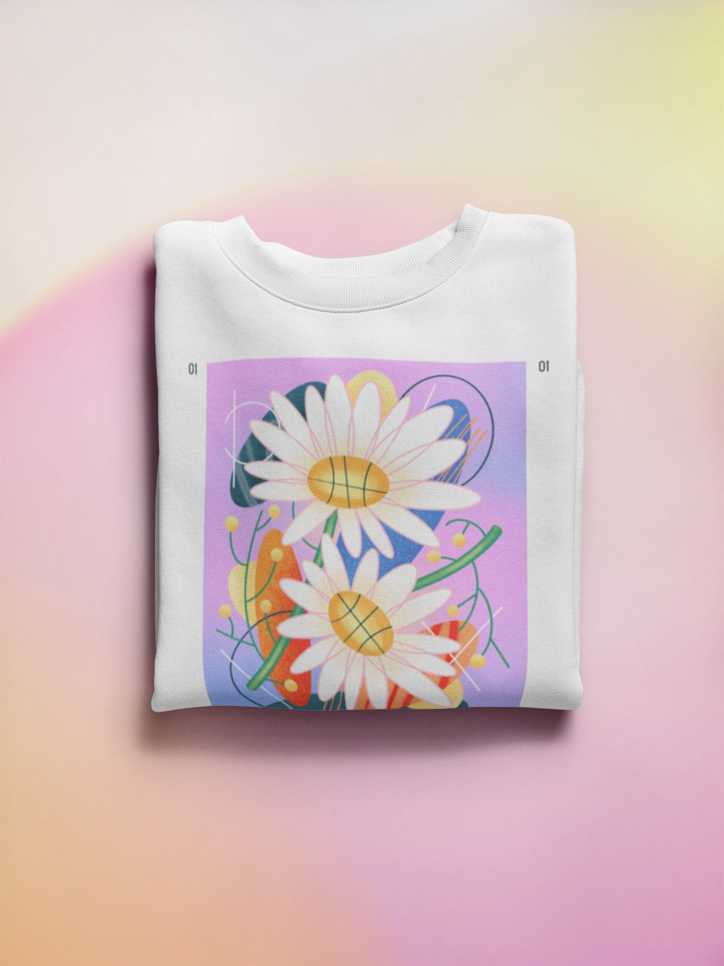 Abstraktes Daisy Fleurs Flower T Shirt - Kunst Zeichnung Malerei Retro Blumen Weiße Bunte Blume Medley von AestheticGoodsStudio