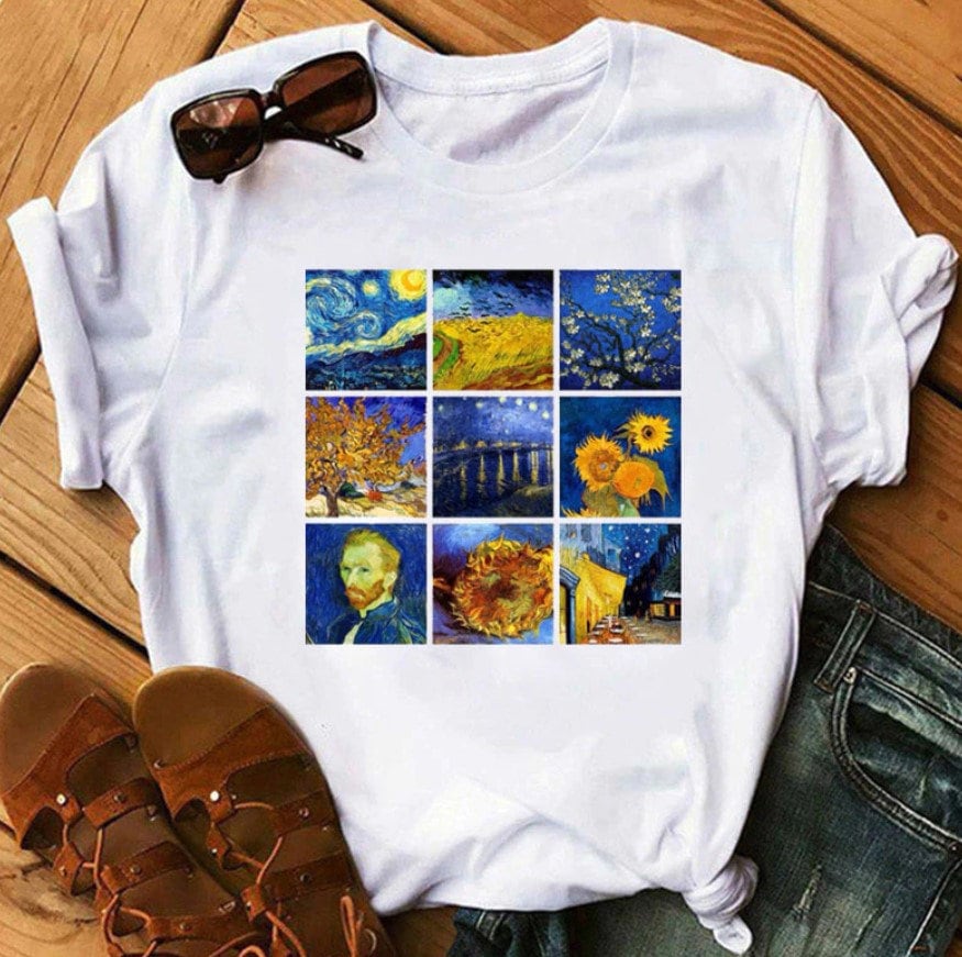 Van Gogh Collage T-Shirt/sternennacht Selbstportrait Sonnenblumen %100 Premium Baumwolle von AestheticGoodsStudio