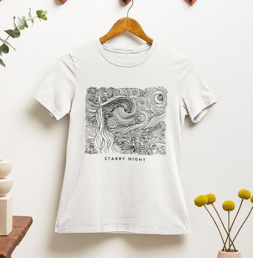 Van Gogh One Line Abstrakte Kunst T-Shirt/sternennacht Mandelblüte Der Wanderer %100 Premium Baumwolle von AestheticGoodsStudio