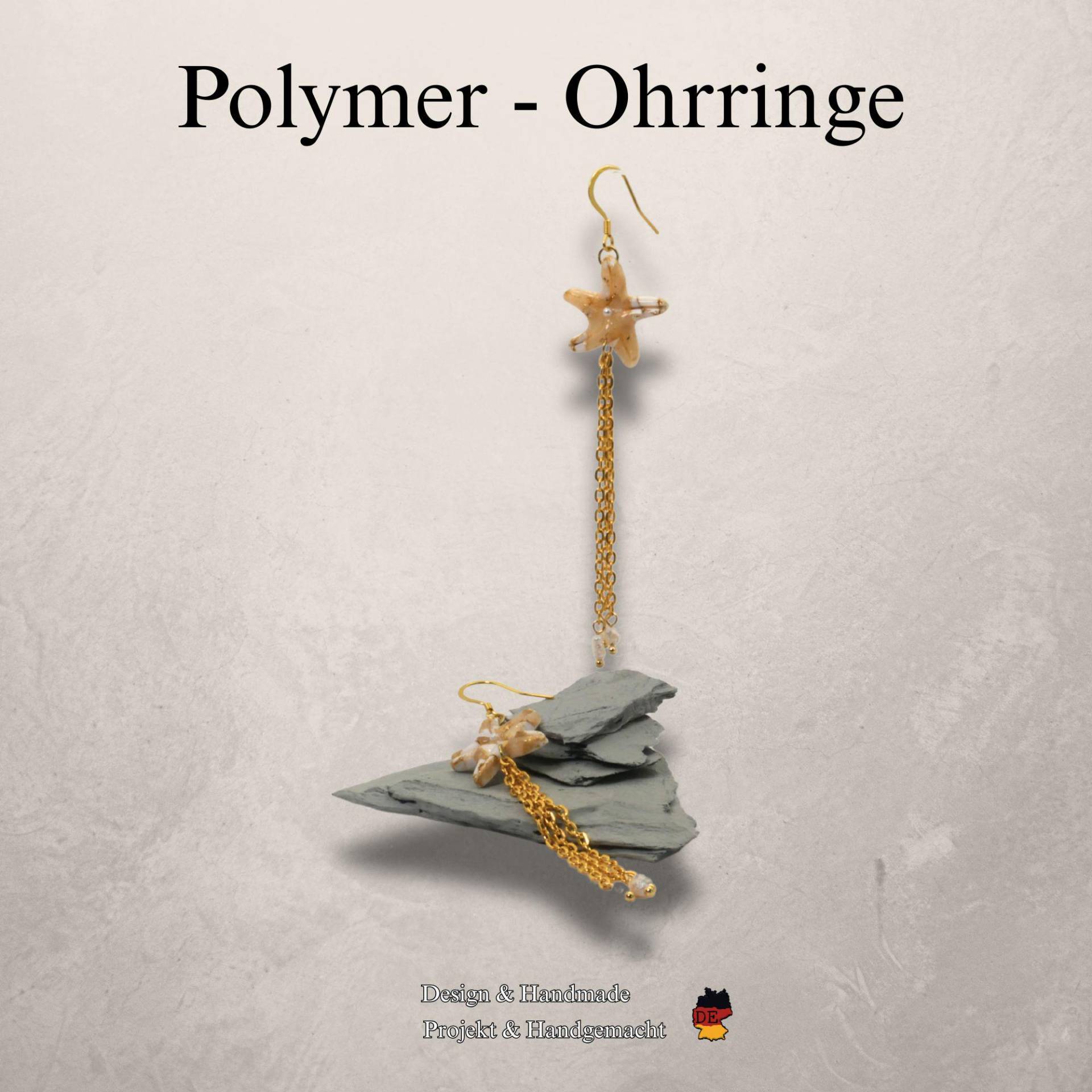 Marmorfarbene Hängeohrringe Mit Goldflocken & Süßwasserperlen - Polymer Clay, Sternform, Vergoldeter Edelstahl, Boho-Schmuck, Geschenkidee Marmorfarbene Hängeohrringe Mit Goldflocken & Süßwasserperlen - Polymer Clay, Sternform, Vergoldeter Edelstahl, Boho-Schmuck, Geschenkidee von AetheriaDE