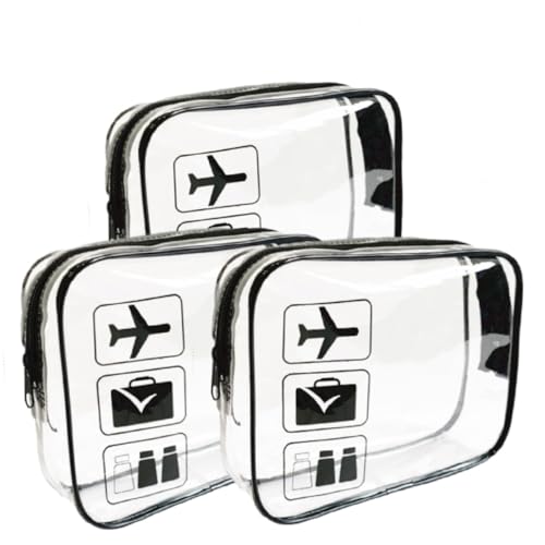 Aetomtins 3 Stück Kulturbeutel Transparent 1 Liter Beutel Flugzeug Handgepäck PVC Kosmetiktasche Reise Flughafen konform Tasche Reisezubehör für Männer Frauen Transparent Fashion von Aetomtins