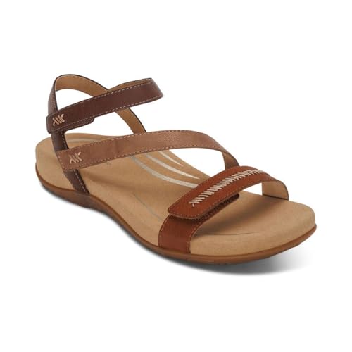 Aetrex Gabby Orthopädische Leder-Sandalen mit Fußgewölbeunterstützung, Viertelriemchensandalen für Damen, Cognac Multi, 37.5 EU von Aetrex