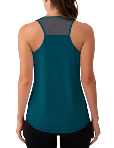 Aeuui Workout Tank Tops für Frauen Racerback Yoga Shirts Mesh Athletic Running Tank Top Fitnessstudio Übung Sport Tops, dunkelgrün, Mittel von Aeuui