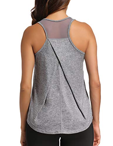 Aeuui Damen-Workout-Tops, Racerback-Tank-Tops, Netzstoff, Yoga-Shirts, athletisches Lauf-Tank-Top, ärmellos, Fitnesskleidung, GRAU, Klein von Aeuui