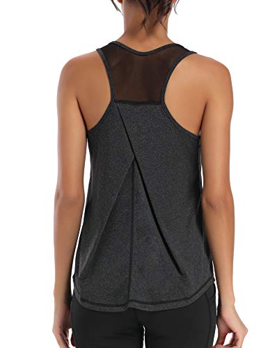 Aeuui Workout Tops für Frauen Netzstoff Racerback Tank Yoga Shirts Gym Kleidung - Schwarz - Klein von Aeuui