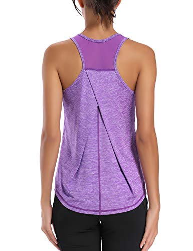 Aeuui Workout Tops für Frauen Netzstoff Racerback Tank Yoga Shirts Gym Kleidung - Violett - Mittel von Aeuui