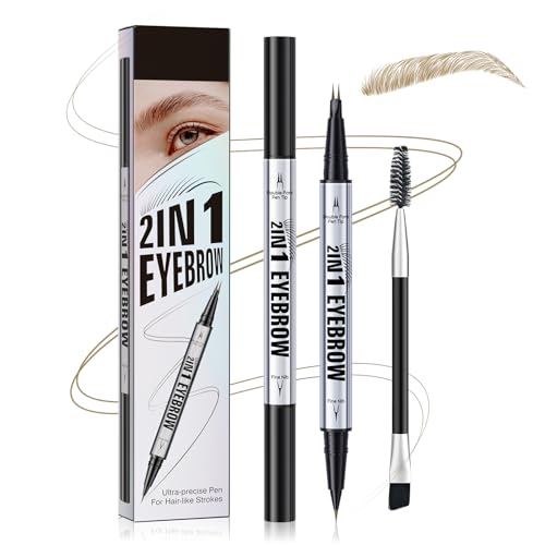 Zweizinkiger Augenbrauenstift, Wasserfester 2-in-1-Flüssiger Augenbrauenstift mit Gabel- und Pinselspitze, Zum Zeichnen der unteren Wimpern und der Seidenraupe (Hellbraun) von Aeyytoe