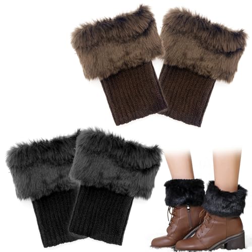 AffeGifts Beinstulpen Fell, Kurze Gestrickte Beinwärmer Warme Flauschige Beinwärmer Beinwärmer Socken Kunstpelz Stulpen Damen Gestrickte Boot Covers Boot Topper Socken Geschenk für Mädchen von AffeGifts