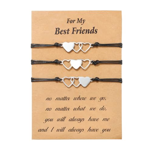 AffeGifts Freundschaftsarmbänder Mädchen für 3,3Pcs Herz Passende Armbänder für Beste Freunde Lange Distanz Armbänder für Mädchen Frauen Graduierung Geburtstag Weihnachtsgeschenke mit Wunschkarte von AffeGifts