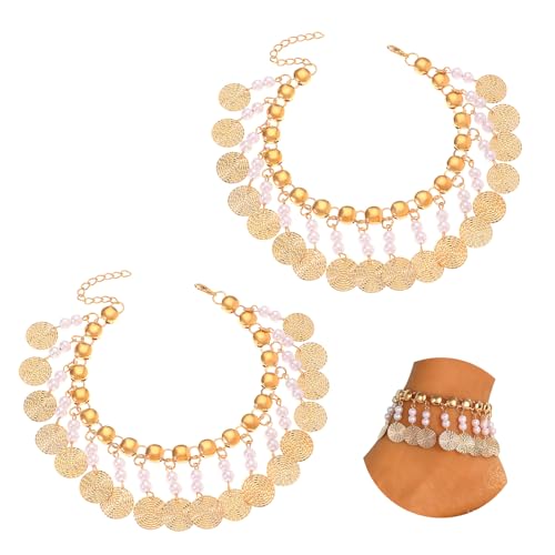 AffeGifts Fussketten für Frauen Gold mit Quaste und Birne (2 Stück), Boho-Fußkettchen Fußkettchen mit Perlen für Damen Größenverstellbar Sommer und Strandschmuck, Geschenke von AffeGifts