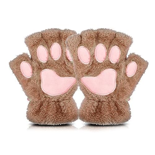 AffeGifts Katzenpfoten Handschuhe Cosplay, Plüsch Therian Handschuhe Netter Halber Finger Katzenhandschuhe Fingerlose Handschuhe Damen Winterhandschuhe für Frauen und Teenager Mädchen (Braun, M) von AffeGifts
