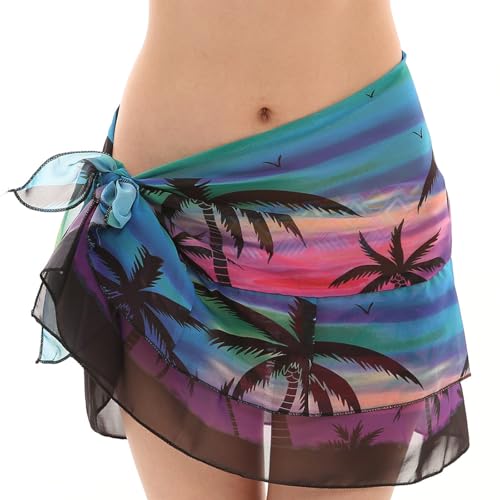 AffeGifts Pareo für Den Strand, Kurze Sarong Tuch Damen Strandbekleidung Doppelschicht Rüschen Bikini Sarong Wrap für Reisen Schwimmen Sommerurlaub Strandpool ﻿ (Rosa und Blau) von AffeGifts