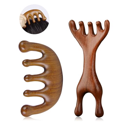 Kopfhaut Kamm Holz, 2pcs Sandelholz Scalp Kamm Kein Statisches Breitzahn Kopfhaut Massage Holz Körper Massage Werkzeug für Männer und Frauen Entspannend von AffeGifts
