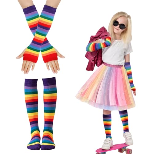 AffeGifts 80er Jahre Stulpen Kinder, 80er Jahre Outfit Kinder Neon Fischnetz Handschuhe Warm Leg Warmers Kids Schweißbänder Stulpen 80er Glitzer für Mädchen Fancy Kleid von AffeGifts