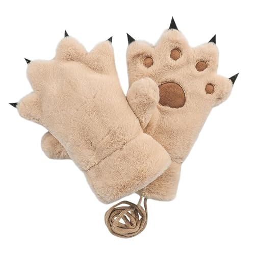 Therian Paws Warme Plüsch Handschuhe für Katzenpfoten - Fluffy Cosplay Katzenhandschuhe - Winterhandschuhe für Damen und Teenage Girls (Braun, M) von AffeGifts