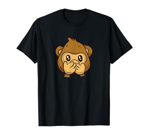 Comic Affe verdeckt Mund für Herren Damen Kinder T-Shirt von Affen Bekleidung, Affengeschenke Geschenk Ideen