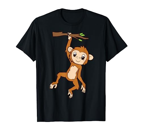 Äffchen am Ast Süßer Hängender Baby Affe Kinder Affe T-Shirt von Affen Bekleidung und Affengeschenke