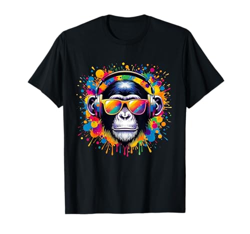 DJ Affen Monkey mit Kopfhörer und Sonnenbrille Herren Jungen T-Shirt von Affen Tshirt Geschenkidee für Alle Affen Fans