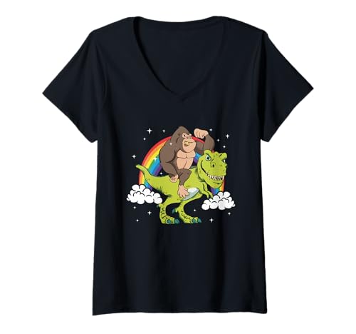 Damen AFFE Zoo Tiere Dinosaurier Tyrannosaurus T-Rex T-Shirt mit V-Ausschnitt Damen AFFE Zoo Tiere Dinosaurier Tyrannosaurus T-Rex T-Shirt mit V-Ausschnitt von Affendino Aktion