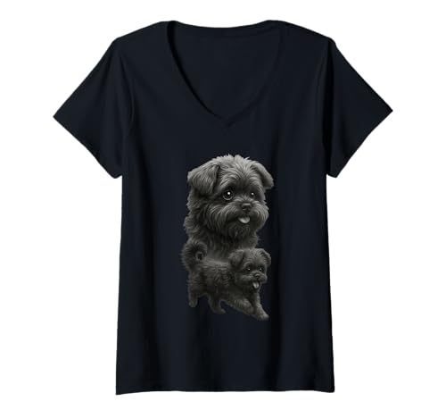 Damen Affenpinscher T-Shirt mit V-Ausschnitt von Affenpinscher Dog