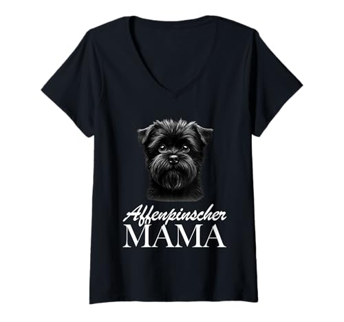 Damen Affenpinscher Mama T-Shirt mit V-Ausschnitt von Affenpinscher Mom