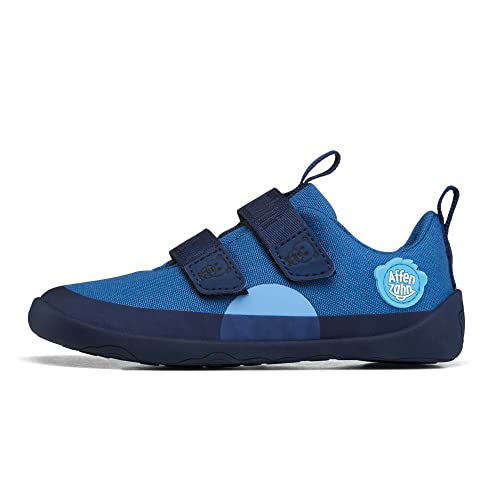 Affenzahn Barfußschuh Baumwolle Lucky Klettverschluss Vegan rutschfest Flexibel Reflektierend für den Sommer in Größe 21-32 Bär - Blau von Affenzahn