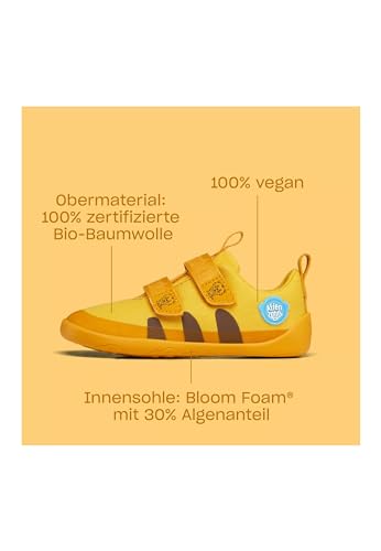 Affenzahn Barfußschuh Baumwolle Lucky Klettverschluss Vegan rutschfest Flexibel Reflektierend für den Sommer in Größe 21-32 Tiger - Gelb von Affenzahn