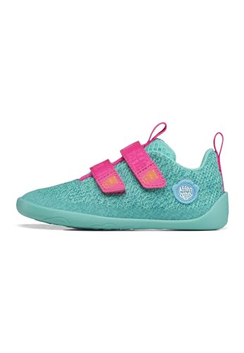 Affenzahn Barfußschuh Knit Happy mit Klettverschluss, Vegan, rutschfest, Flexibel, Reflektierend, besonders leicht in Größe 21-32 Eule - Türkis von Affenzahn