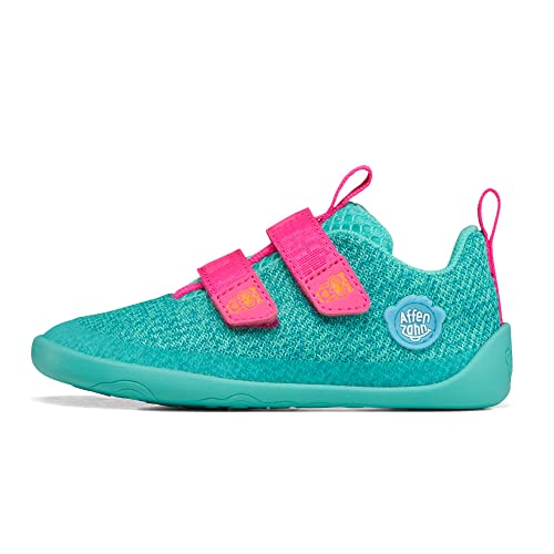 Affenzahn Jungen Schnürhalbschuhe Knit Happy Eule Barfußschuh Logoschriftzug Textil Kinderschuhe Uni Affenzahl Barefoot Schuhe Klettverschluss von Affenzahn