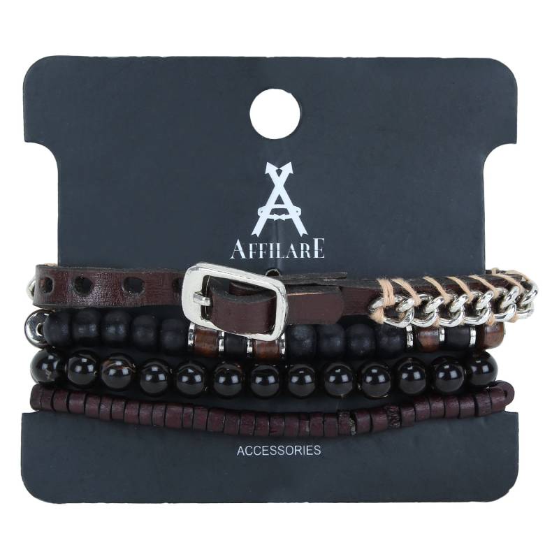Handgefertigtes Leder & Perlen Herren Armband Set von AffilareShop