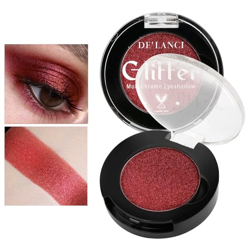 Afflano Einzelne Rote Lidschatten Palette Schimmernd, Hochpigmentiert Roter Glitzer Lidschatten, Funkelnd Duo Chrom Dunkel Roter Makeup Eyeshadow, Mehrdimensional Augen Gothic Smokey Makeup 3i von Afflano