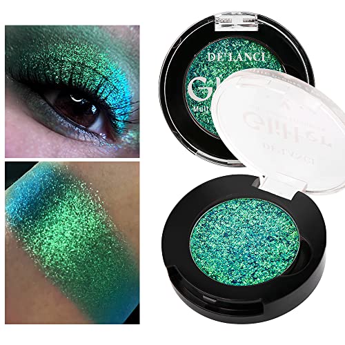 Afflano Einzelner Grüner Lidschatten Schimmernd, Hochpigmentierter Multichrom-Lidschatten Grün, Farbverändernder Waldgrüner Glitzer Lidschatten, Duo Chrom Eyeshadow für Grünes Augen-Makeup von Afflano