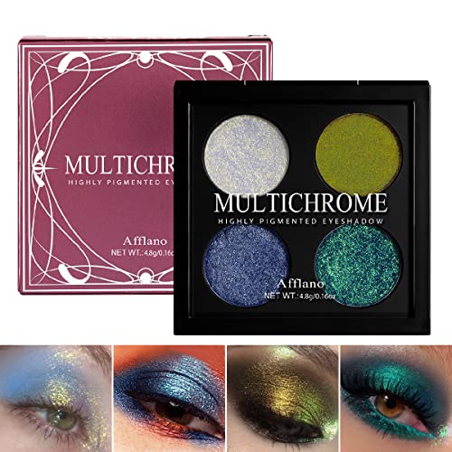 Afflano Glitzer Multichrome Lidschatten Palette Pigmentiert, Duo Chrom Gold Gelb Grün Glitter Eyeshadow Palette Schimmer, Holographischer Metallic Chamäleon Blau Grün Glitzer Lidschatten Makeup von Afflano